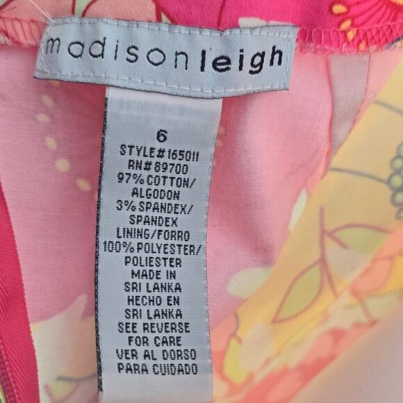 Madison Leigh NeckTye V-Neck Orange Pink Yellow Floral Summer Women's Dress 6 - Picture 4 of 4